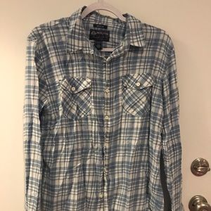 Plaid denim button down top